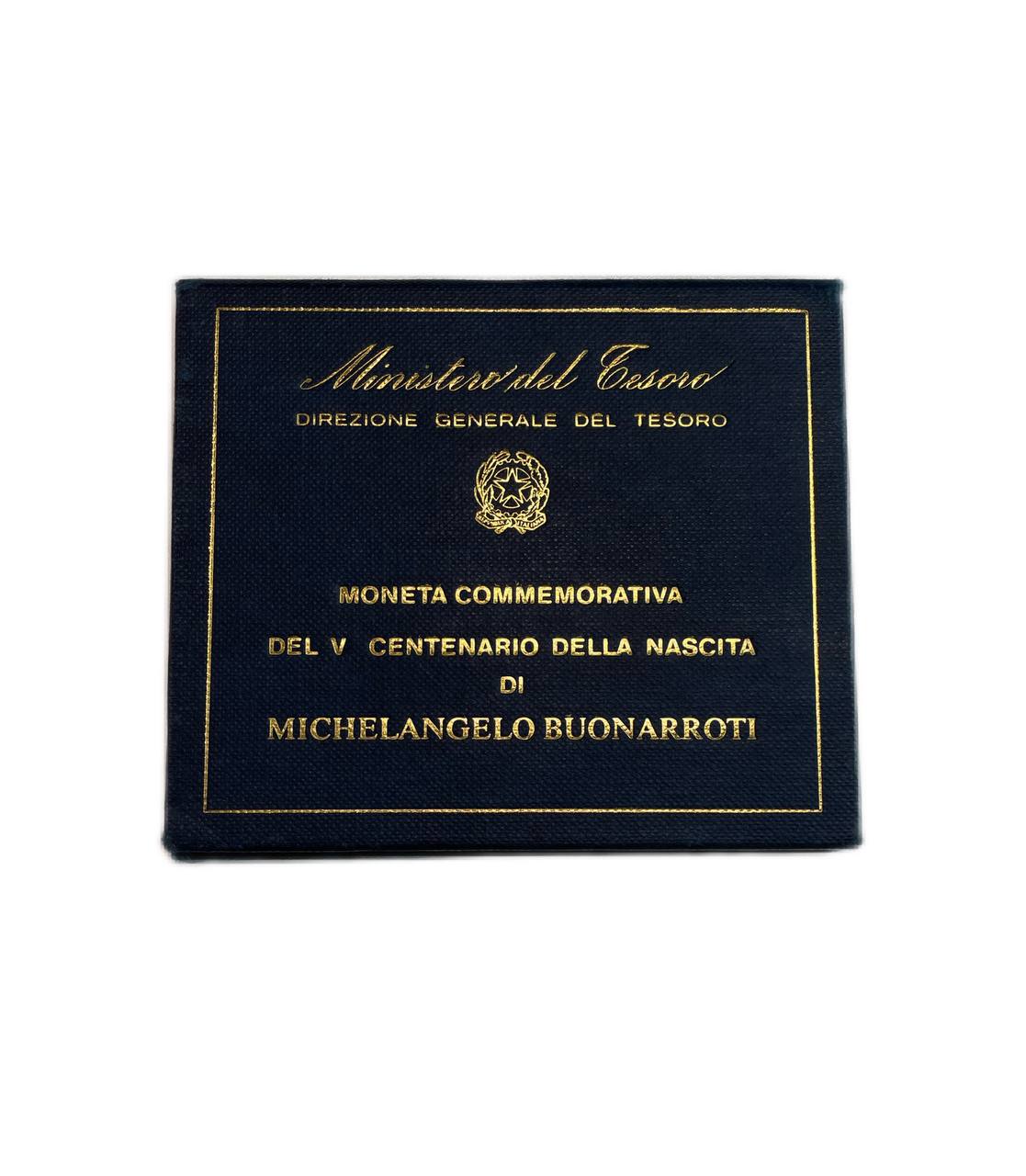 Италия 500 лир 1975 R, 500 лет со дня рождения Микеланджело Буонарроти, в оригинальной коробке, с сертификатом KM 104 серебро UNC 3-4-10-07