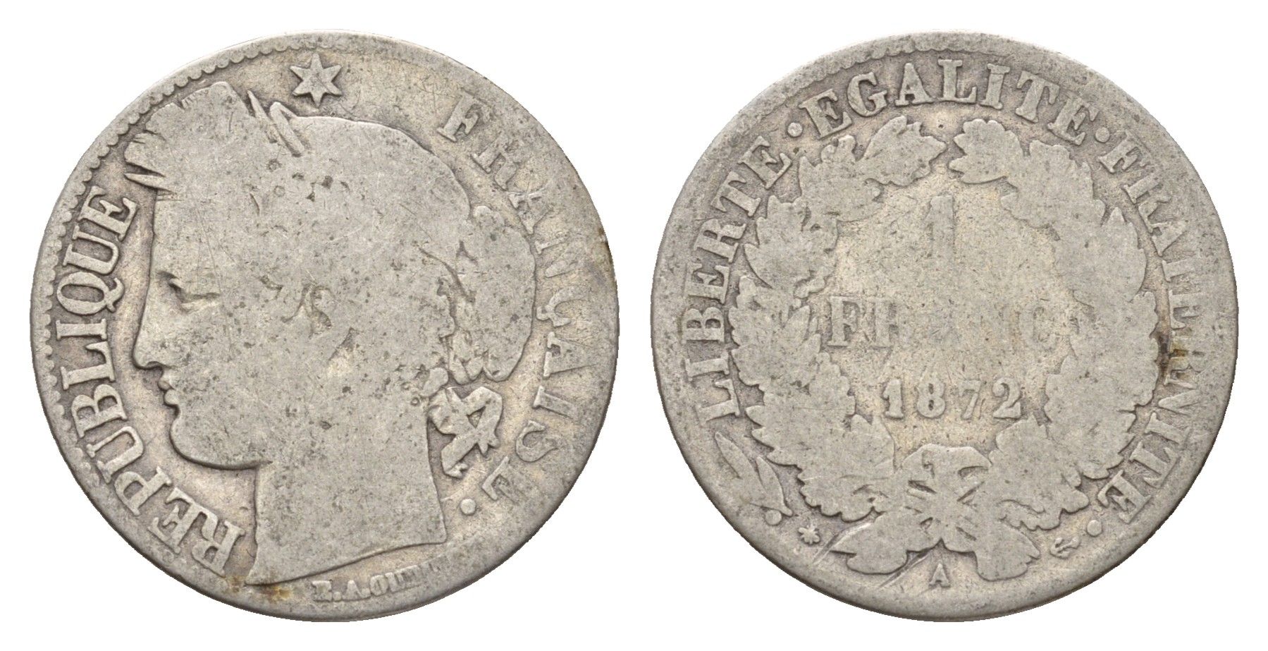 Франция 1 франк 1872 A KM 822 серебро 4169-1242
