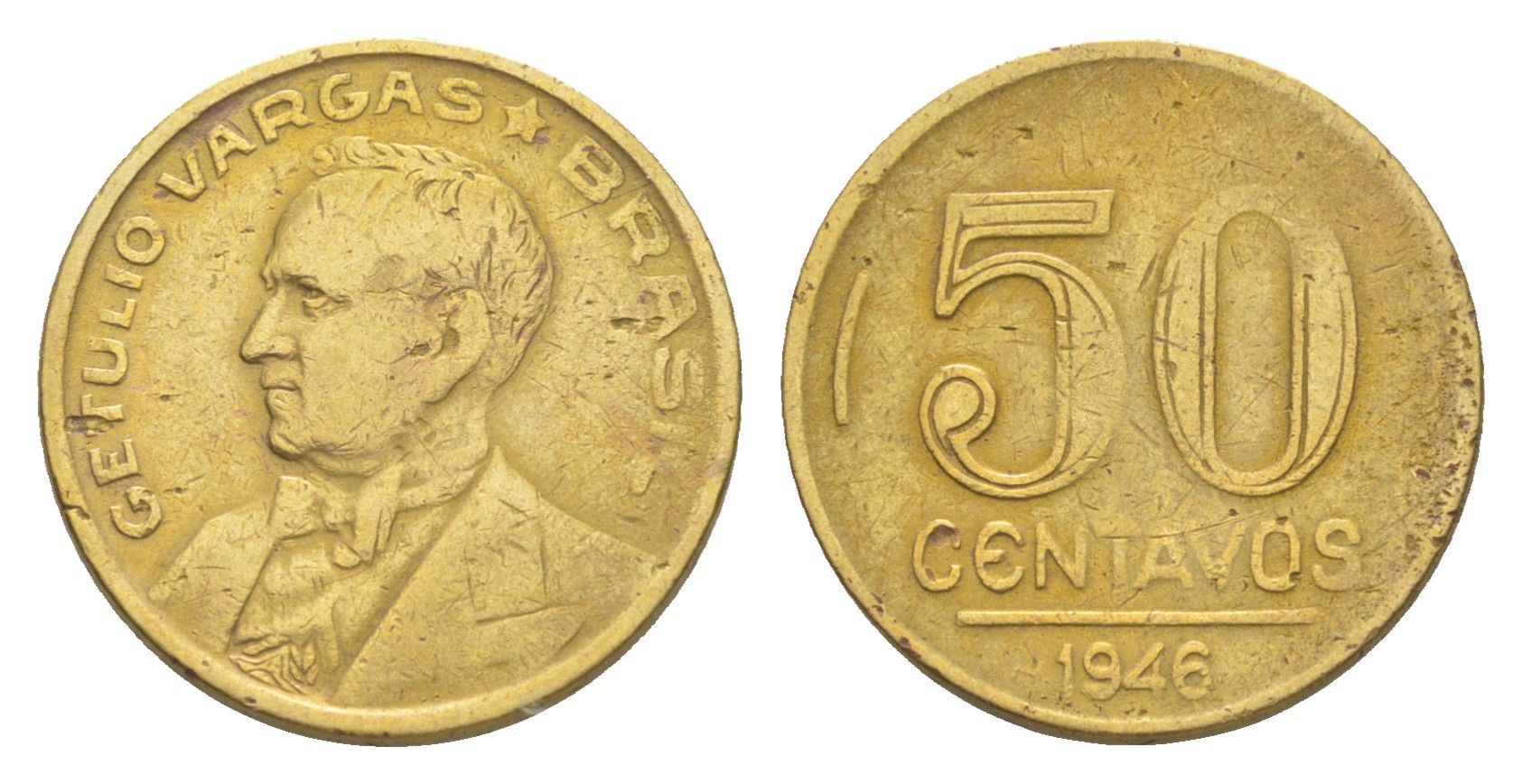 Бразилия 50 сентаво 1946 KM 557a алюминиевая бронза 4644-455