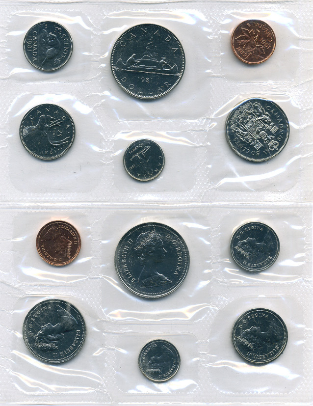 Канада набор из 6 монет 1981 в целлофановой запайке, с сертификатом UNC 7-7-8