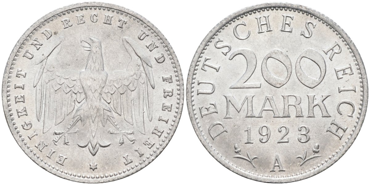 Германия 200 марок 1923 A KM 35, J. 304, Weege 22 алюминий UNC 4586-243