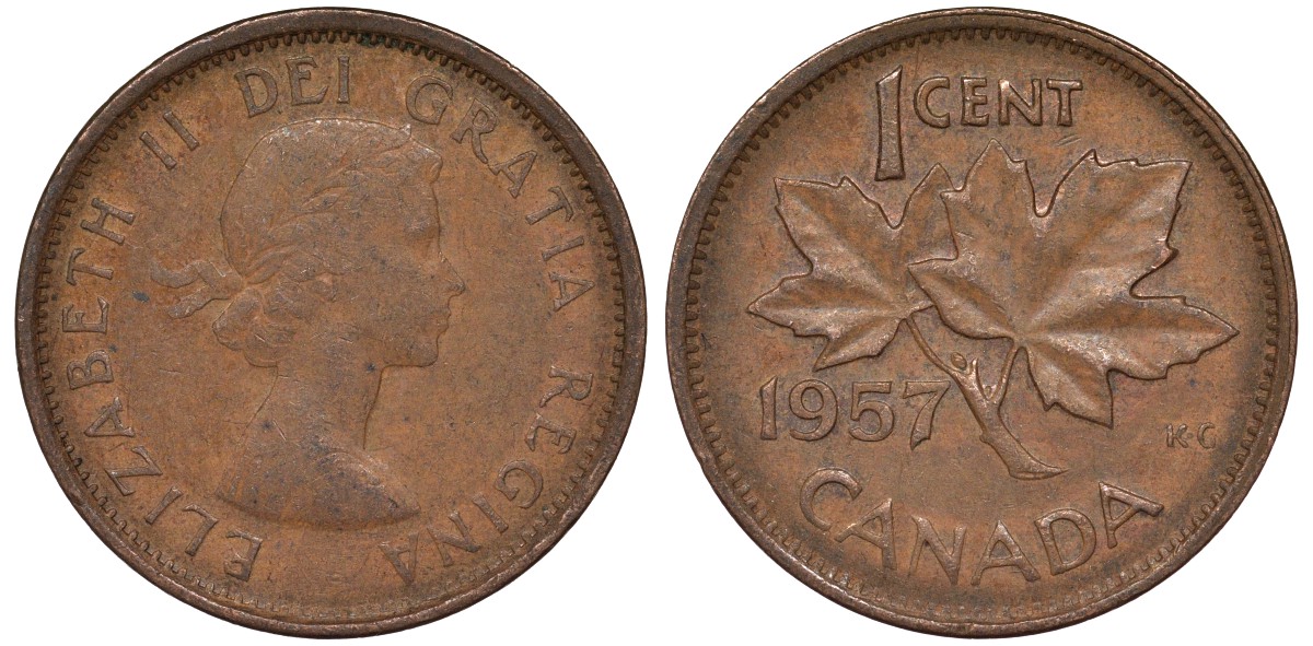 Канада 1 цент 1957 Елизавета II KM 49 бронза 4164-259
