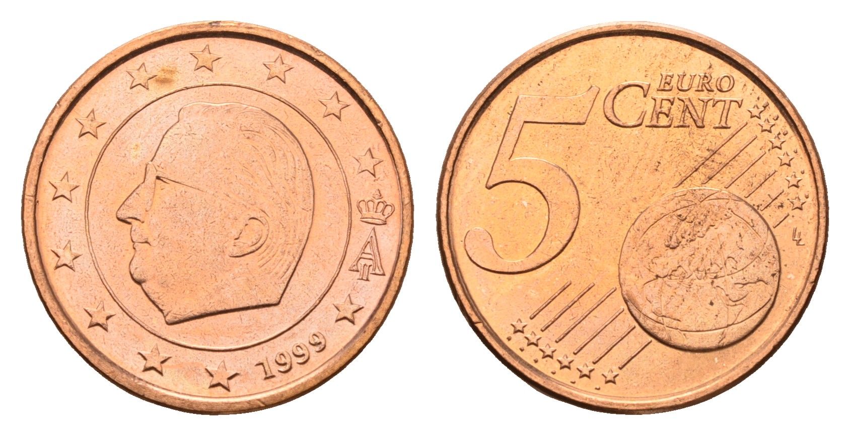 Бельгия 5 евроцентов 1999 Альберт II (1993-2013) KM 226 сталь плакированная медью UNC 4685-213