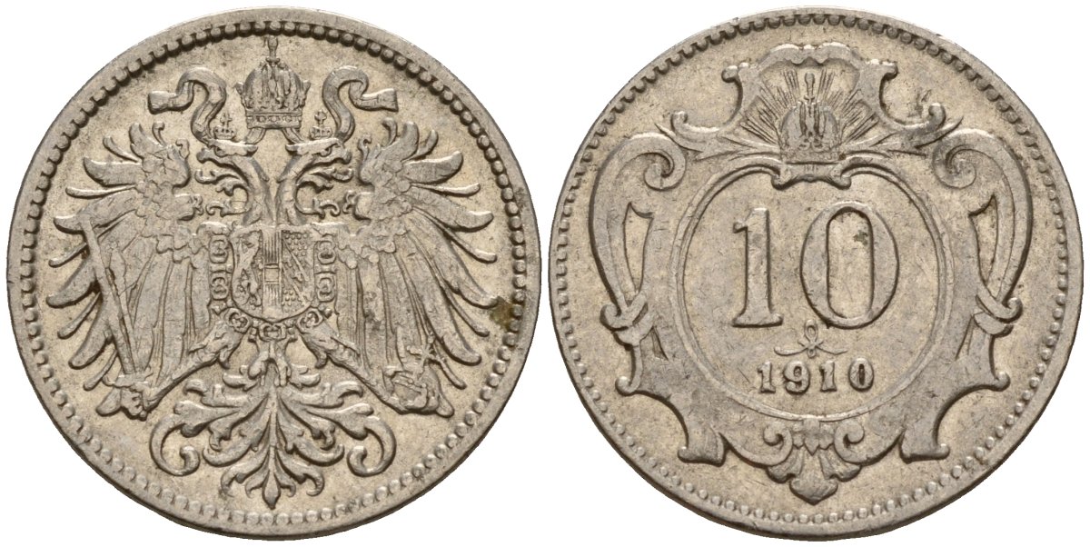 Австрия 10 геллеров 1910 Франц Иосиф I (1848-1916) KM 2802 никель 4154-841