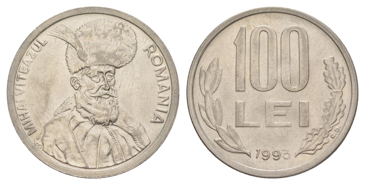 Румыния 100 леев 1993 KM 111 сталь плакированная никелем UNC 4168-1032