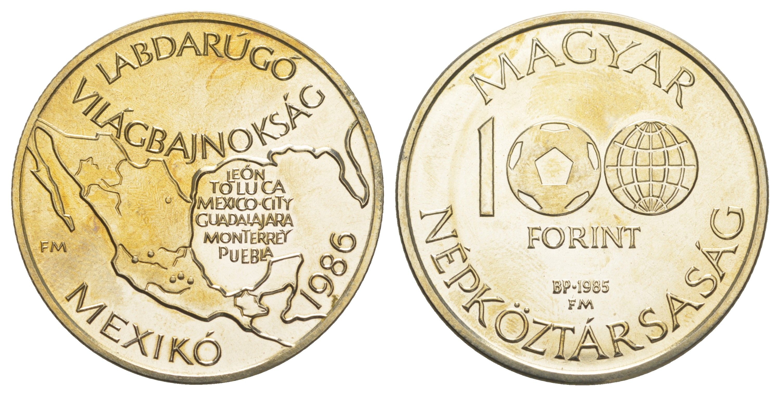 Венгрия 100 форинтов 1985 Чемпионат мира по футболу 1986 - Карта Мексики KM 647 медь цинк никель BU 118-223