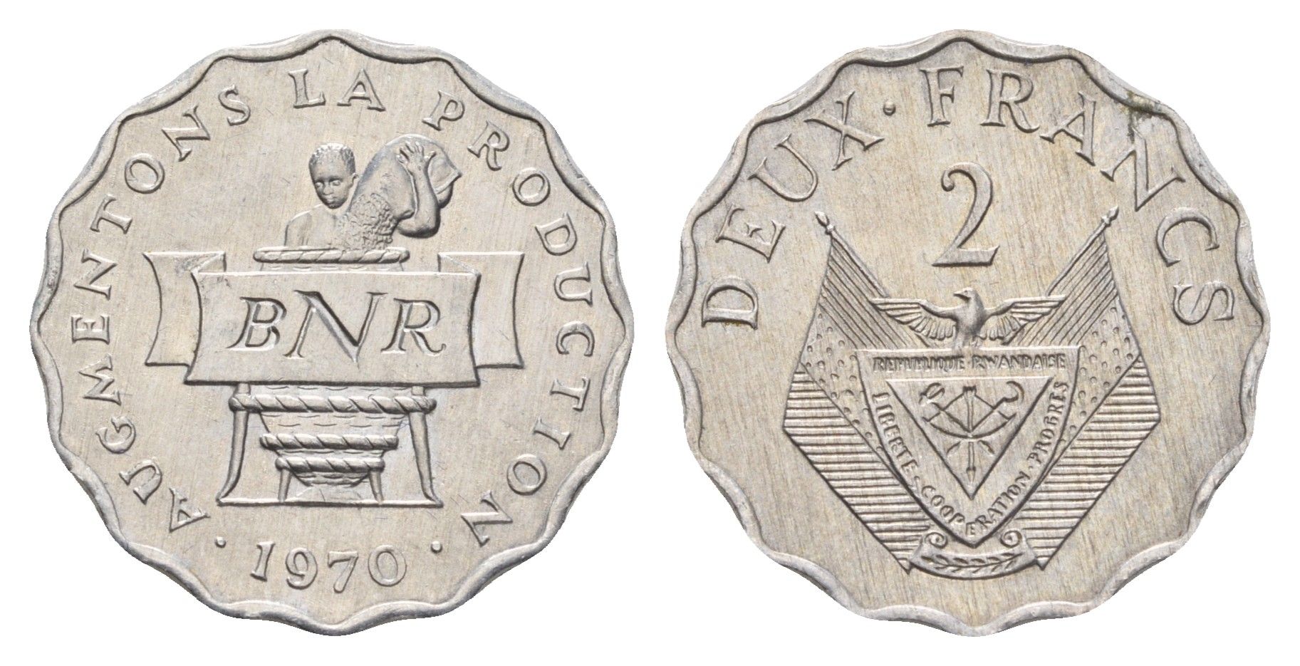 Руанда 2 франка 1970 KM 10 алюминий UNC 4114-122
