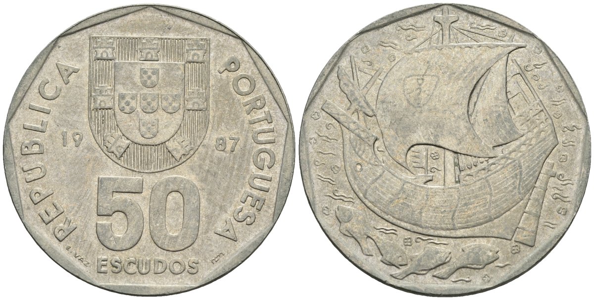Португалия 50 эскудо 1987 KM 636 медно-никель 4149-112