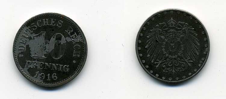 ГЕРМАНИЯ 10 ПФЕННИГОВ 1916 F 35-522