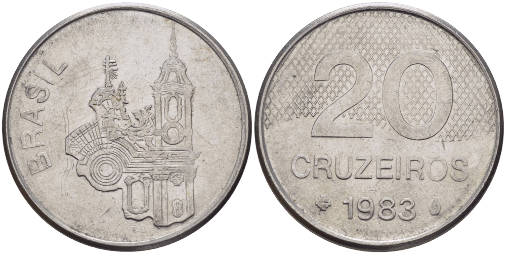 Бразилия 20 крузейро 1983 собор KM 593.1 нержавеющая сталь 67-916