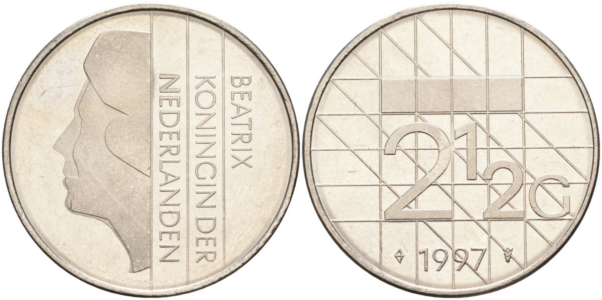 Нидерланды 2 1/2 гульдена 1997 Беатрикс (1980-2013) KM 206 никель 4593-723