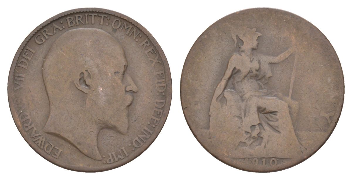 Великобритания 1/2 пенни 1910 Эдуард VII (1901-1910) KM 793.2, Spink 3991 бронза 53-755