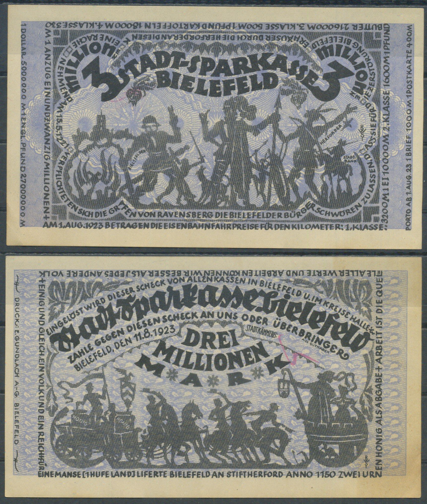 Билефельд 3000000 марок 1923 бумага aUNC 6285-41-2-2