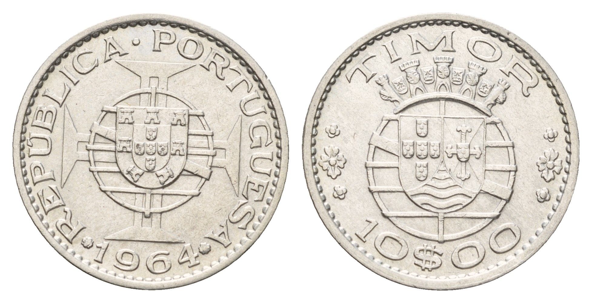 Португальский Тимор 10 эскудо 1964 год-тип KM 16 серебро 4671-836