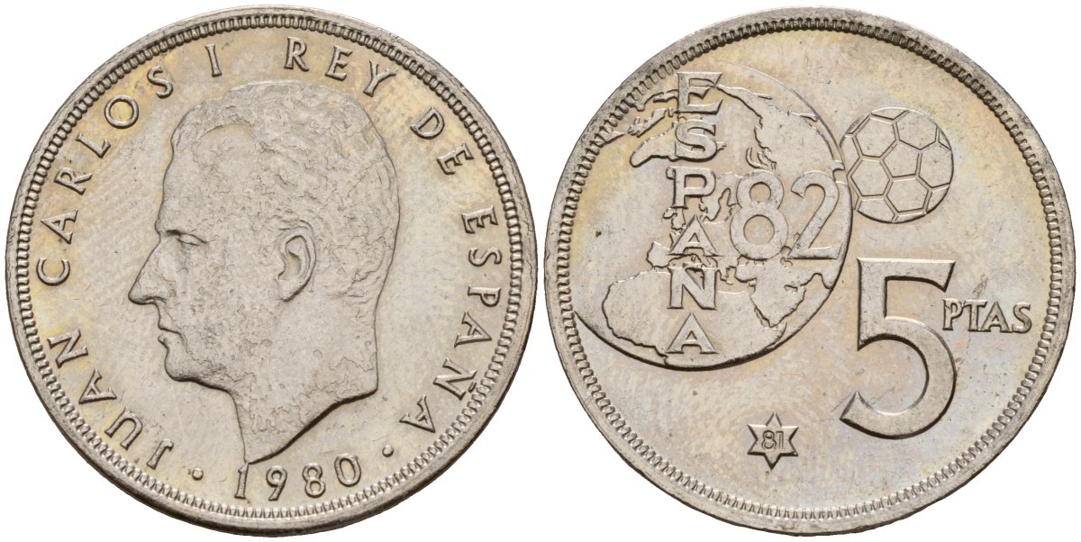 Испания 5 песет 1980 (81) Хуан Карлос I (1975 - 2014) KM 817 медно-никель 4187-1134