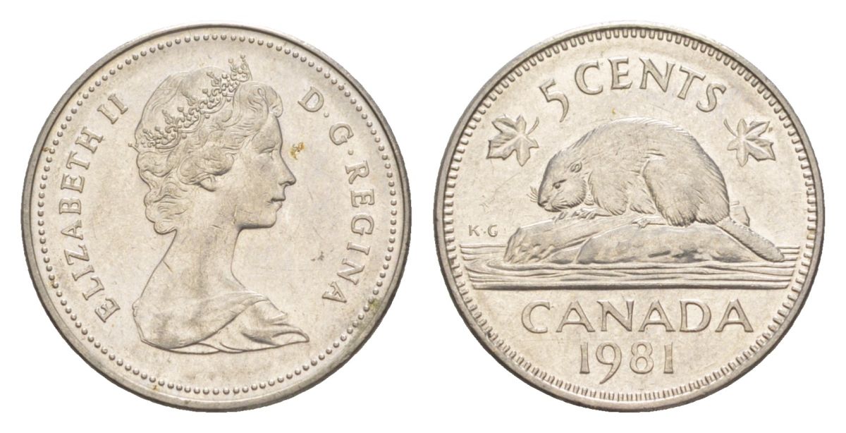 Канада 5 центов 1981 Елизавета II (1952-2022), бобр KM 60.2 никель 4630-729