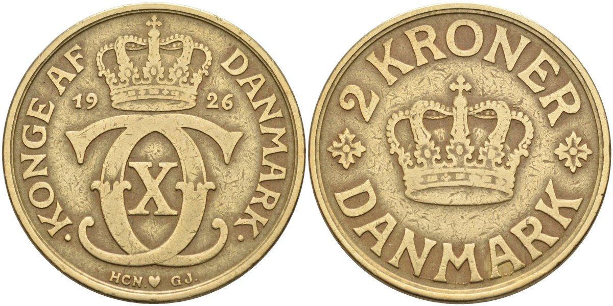 Дания 2 кроны 1926 Кристиан X (1912-1947) KM 825.1 алюминиевая бронза 4367-933