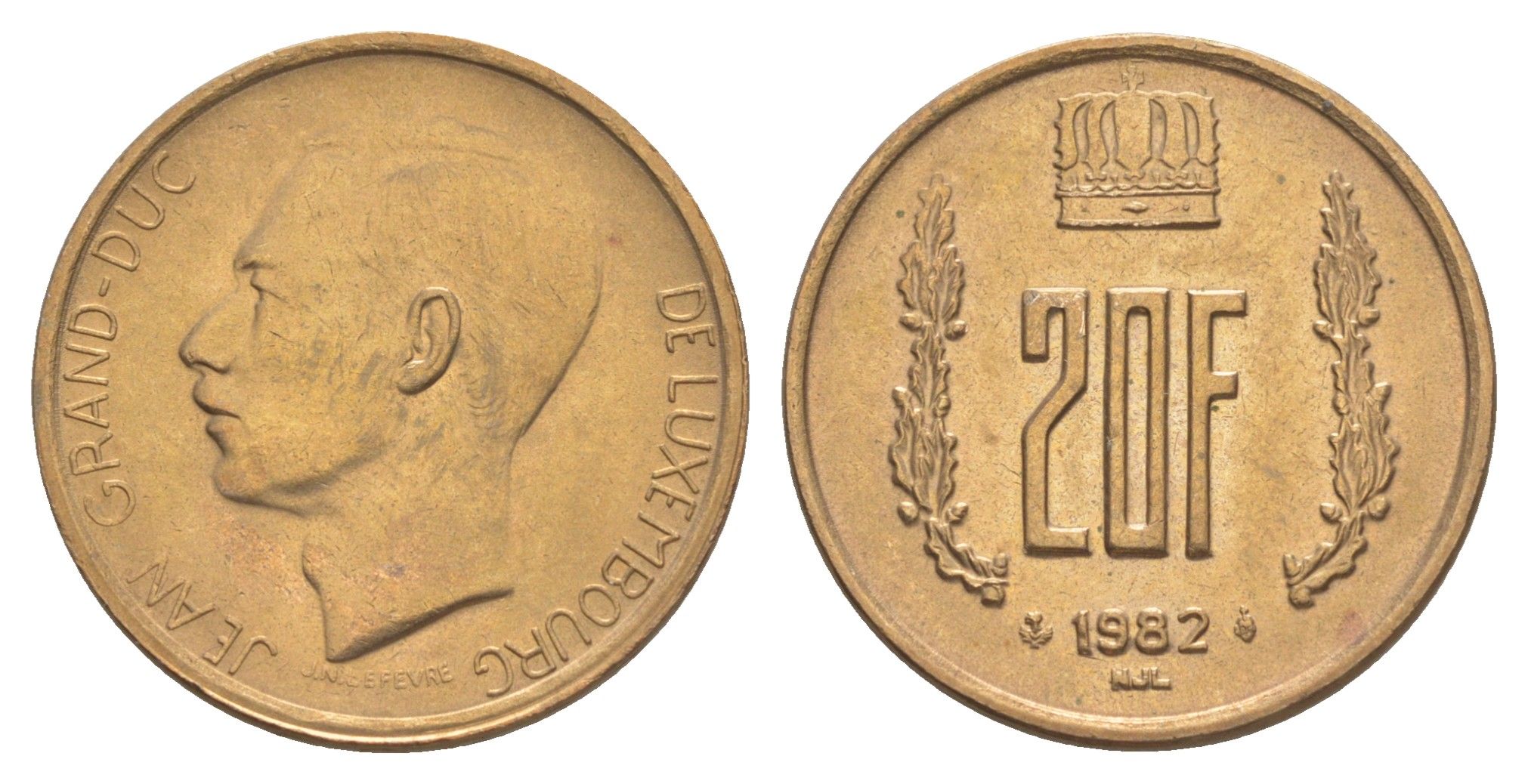 Люксембург 20 франков 1982 Герцог Жан (1964-1999) KM 58 алюминиевая бронза UNC 4641-1117