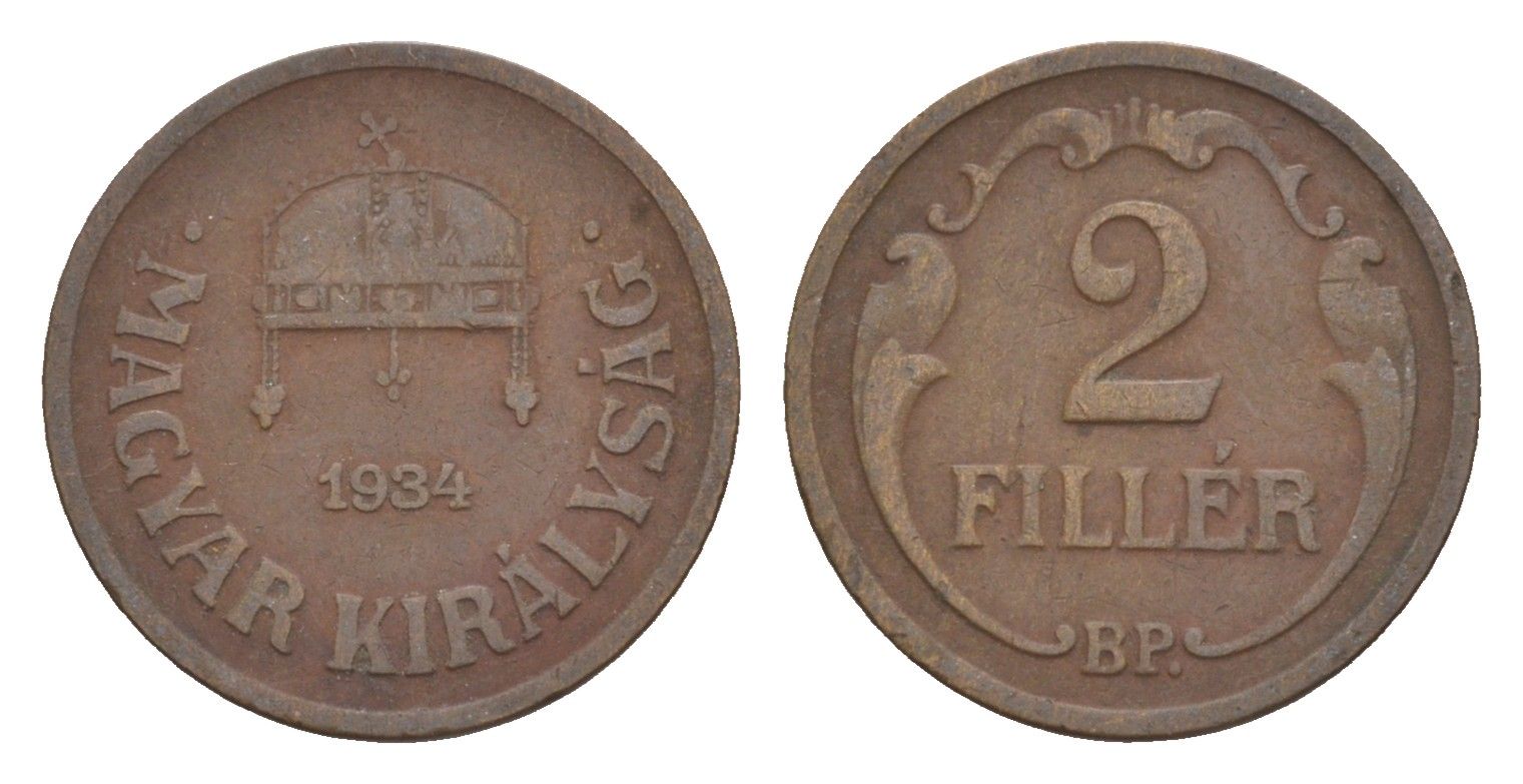 Венгрия 2 филлера 1934 BP KM 506 бронза 4658-328