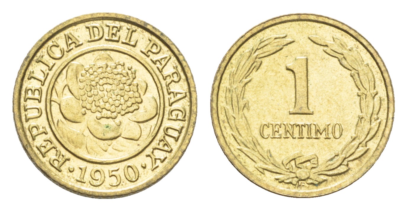 Парагвай 1 сентимо 1950  KM 20 алюминиевая бронза  aUNC M78-06