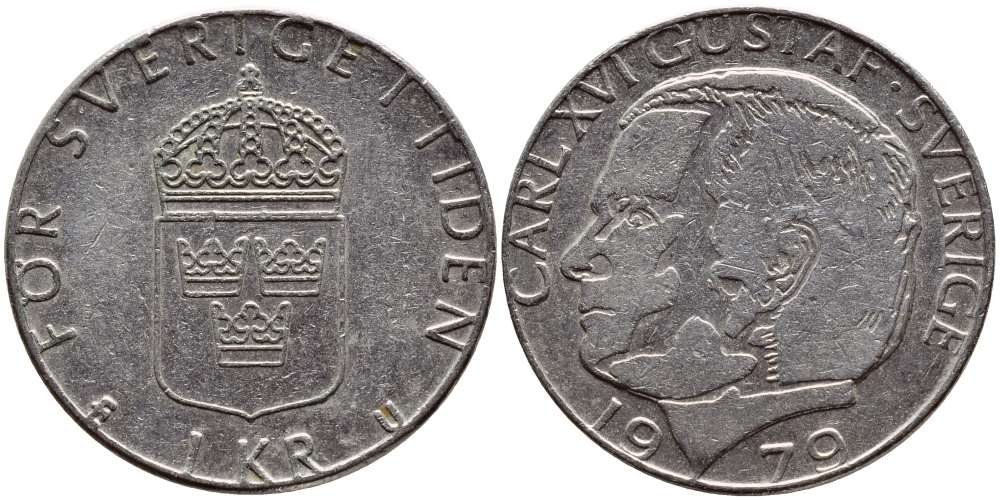 Швеция 1 крона 1979 Карл XVI Густав (1973- ) KM 852 медь плакированная медно-никелем 56-1247