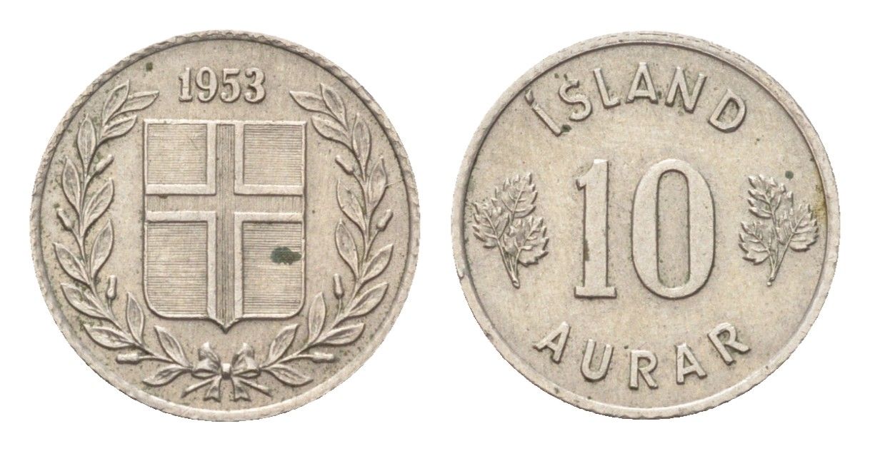 Исландия 10 эйре 1953 KM 10 медно-никель 4705-541