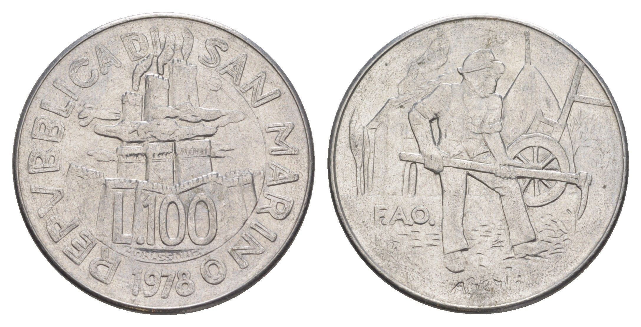 Сан-Марино 100 лир 1978 Работа KM 82 нержавеющая сталь UNC 4648-247