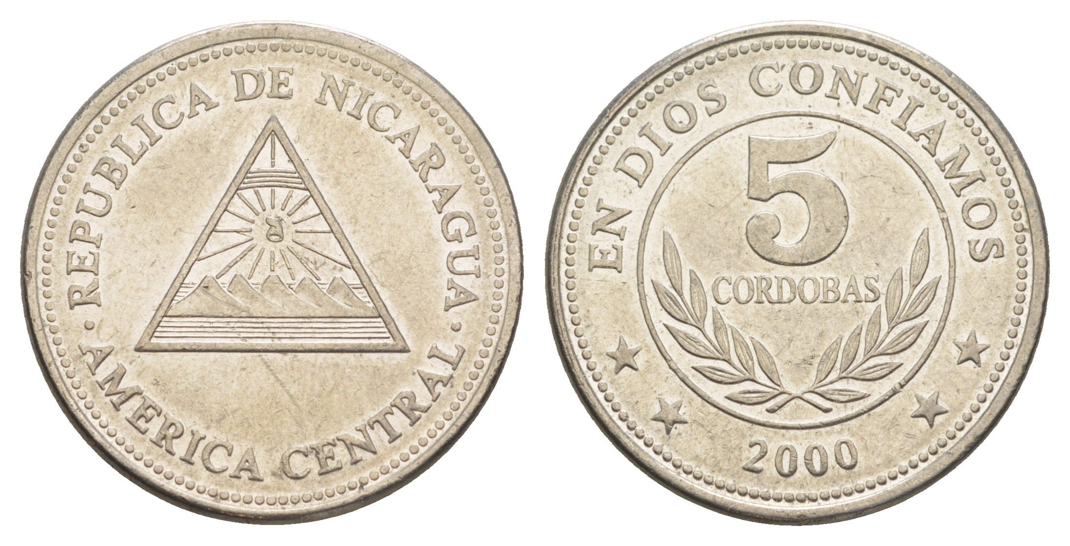 Никарагуа 5 кордоб 2000 KM 90 сталь плакированная никелем 4646-215