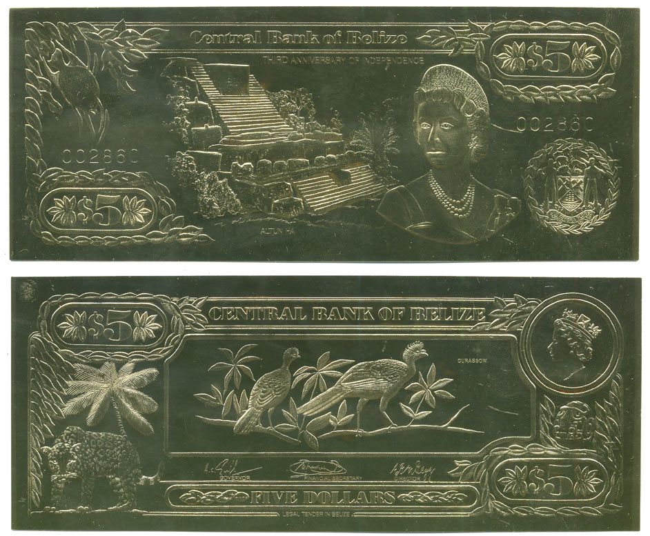 Белиз 5 долларов 1984 серия для коллекционеров, птицы золото UNC (пресс) 000-00-00