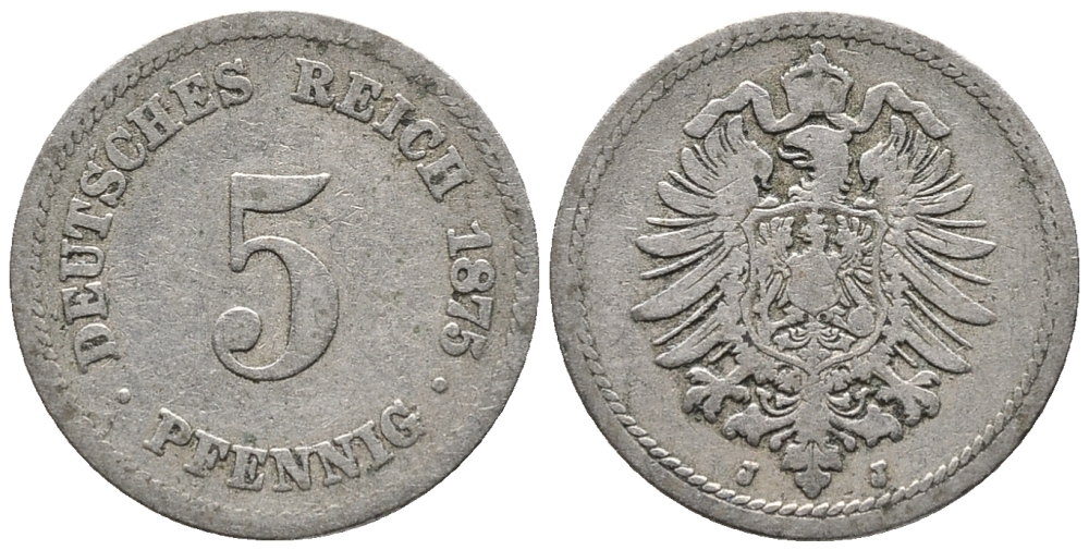 ГЕРМАНИЯ 5 ПФЕННИГОВ 1875 J, СТАРОГЕРБОВКА KM 3, J. 3 медно-никель 39-344