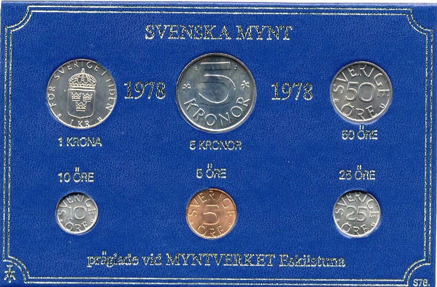 Швеция набор монетного двора из 6 монет 1978 в картоне, Карл XVI Густав (1973- ) KM MS8 UNC 7-5-7-227