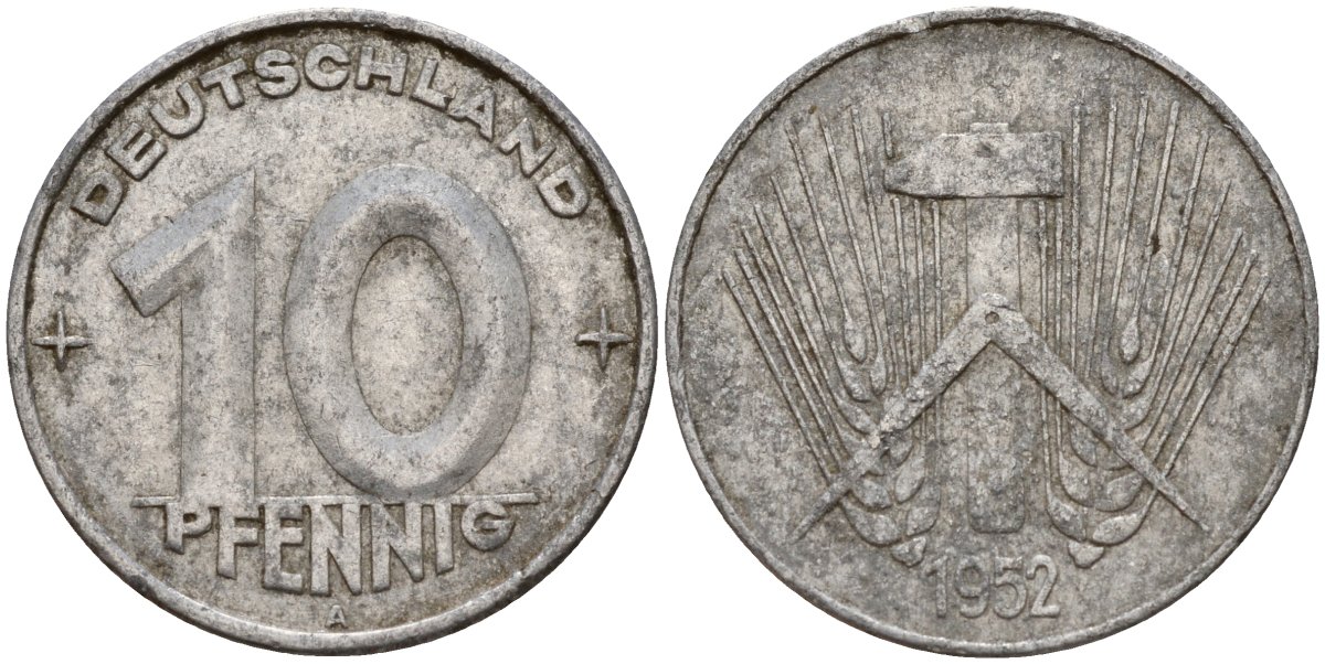 ГДР 10 пфеннигов 1952 A KM 7 алюминий 24-1222
