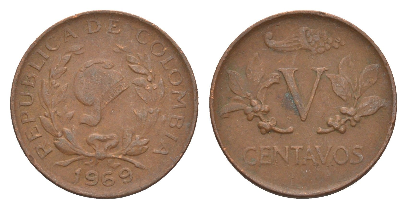 Колумбия 5 сентаво 1969 KM 206a сталь плакированная медью 4649-768