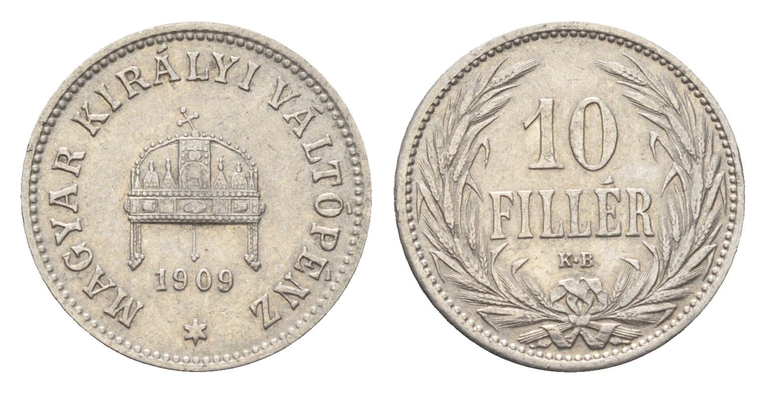 Венгрия 10 филлеров 1909 KB, Франц Иосиф I (1848-1916) KM 482 никель 4665-725