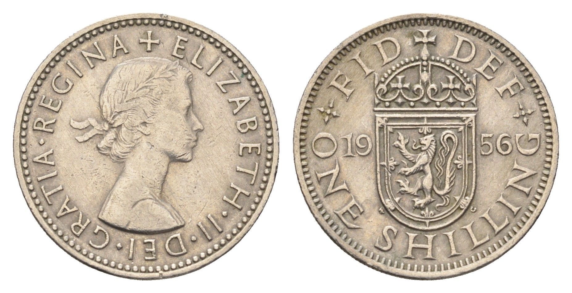 Великобритания 1 шиллинг 1956 Елизавета II (1952-2022), Шотландский герб KM 905, Spink 4148 медно-никель 4699-525