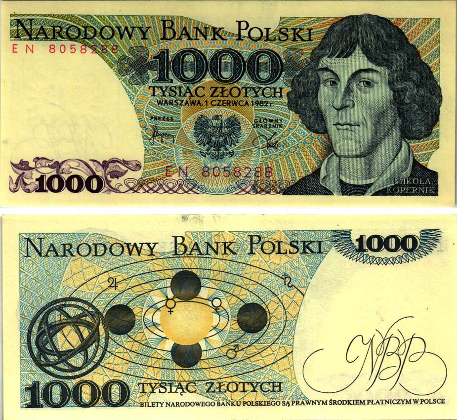 ПОЛЬША 1000 ЗЛОТЫХ 1982 1 ИЮНЯ 1982, НИКОЛАЙ КОПЕРНИК Pick 146с бумага UNC (ПРЕСС) 8607-79-2-2