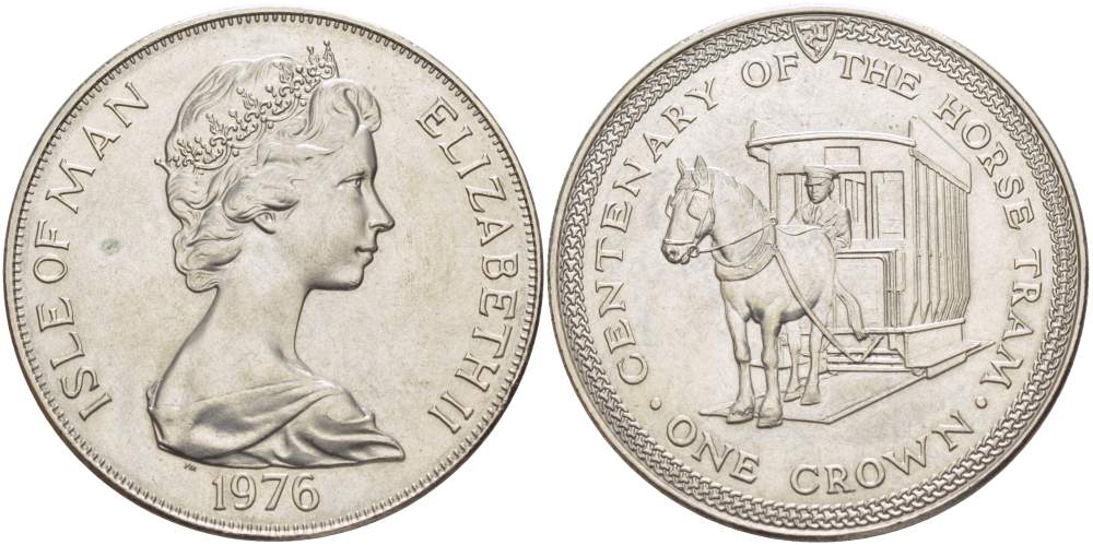 Остров Мэн 1 крона 1976 100 лет Конной железной дороге KM 38 медно-никель UNC 4527-314