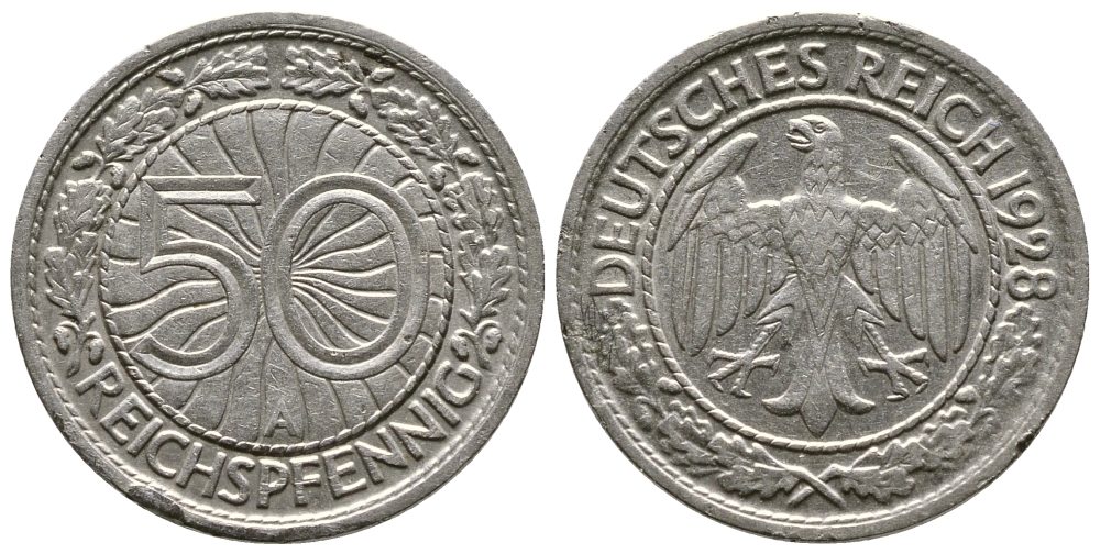 Германия 50 рейхспфеннигов 1928 A KM 49, J. 324 никель 4380-352