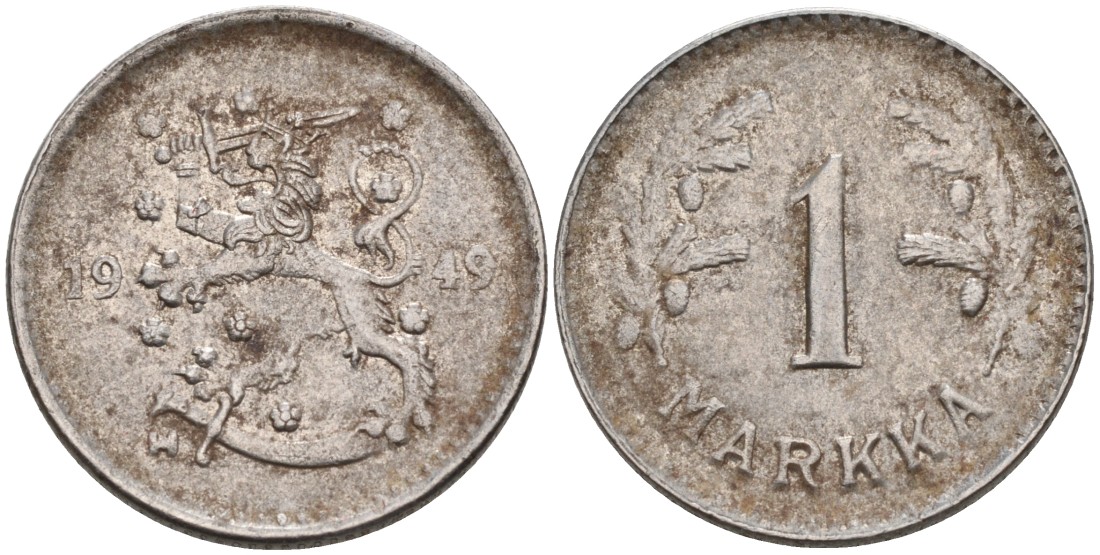 ФИНЛЯНДИЯ 1 МАРКА 1949 H KM 30b железо 4563-711