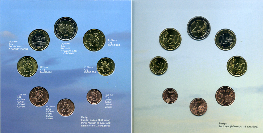 Финляндия набор из 3 евронаборов по 8 монет в каждом 1999, 2000, 2001 официальный набор в оригинальном буклете UNC 7-4-1-22