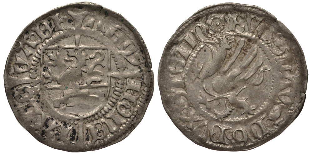 Померания, Дамм 1 шиллинг 1492 Богуслав X (1478-1523), вес 1,23 гр. серебро 1516-921