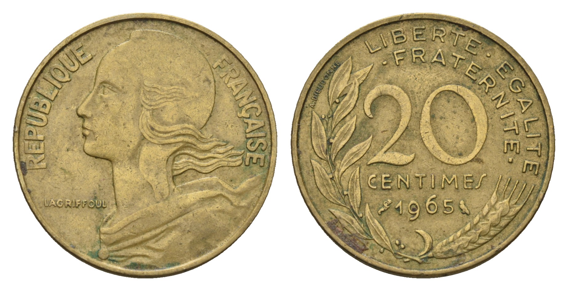 Франция 20 сантимов 1965 тип Marianne KM 930 медь алюминий никель 4681-654