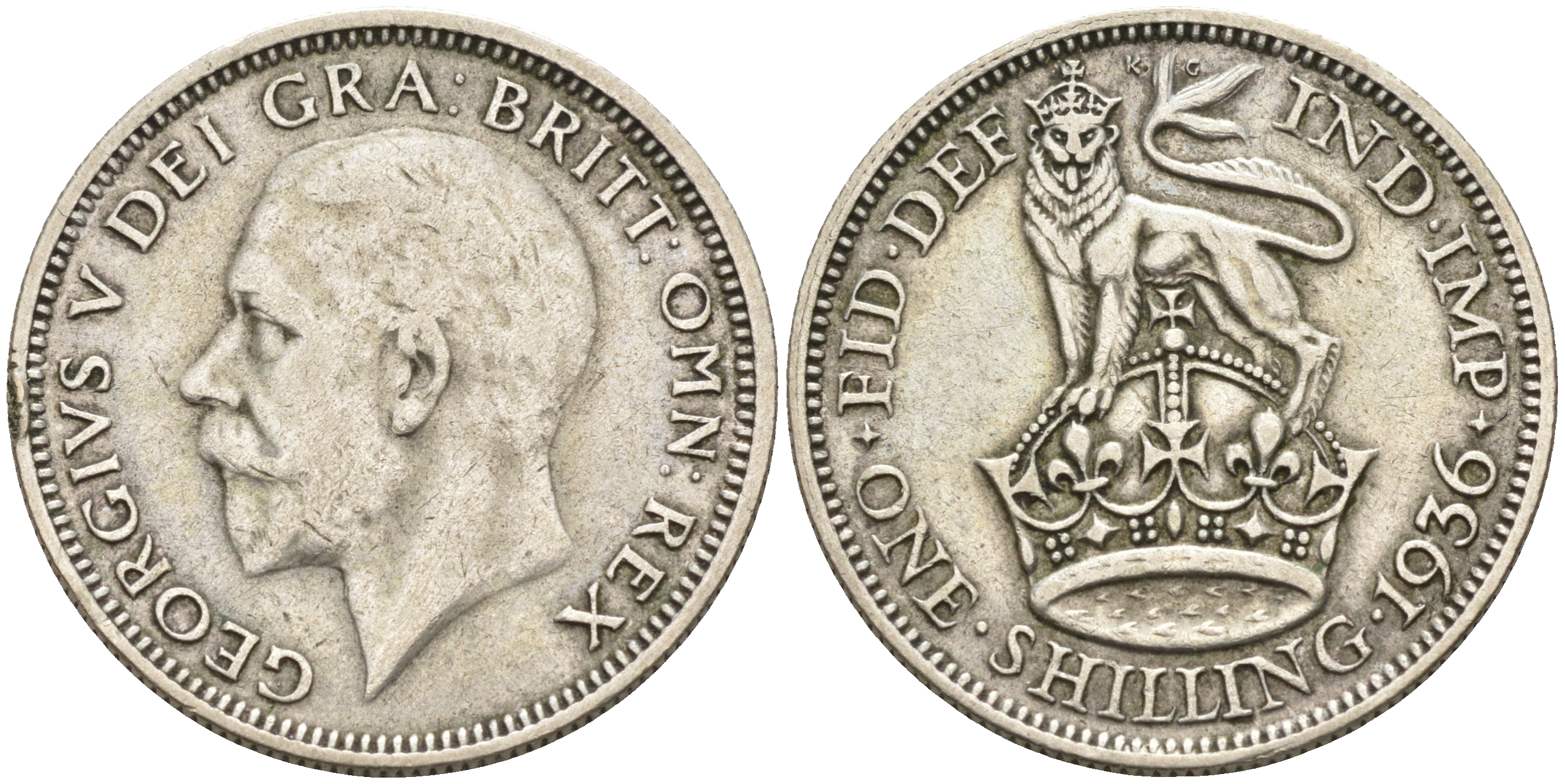 Великобритания 1 шиллинг 1936 Георг V (1910-1936) KM 833, Spink 4039 серебро    4595-913