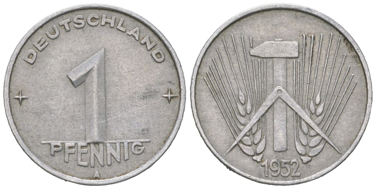 ГДР 1 пфенниг 1952 A KM 5 алюминий 211-512
