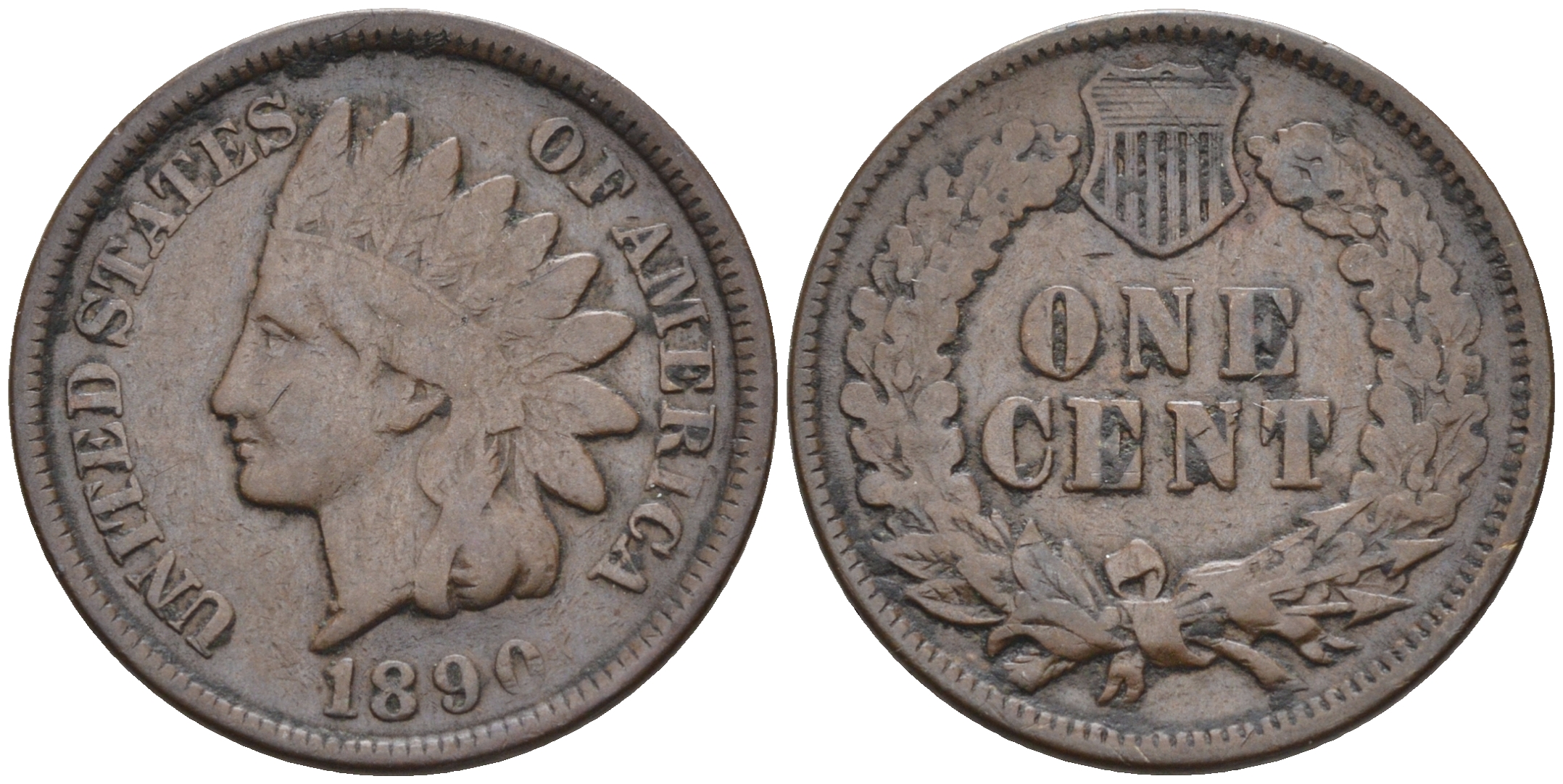 США 1 цент 1890 индеец, Indian head  бронза    4169-136