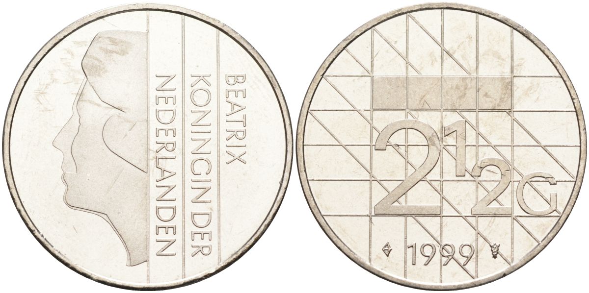 Нидерланды 2 1/2 гульдена 1999 Беатрикс (1980-2013) KM 206 никель 4593-742