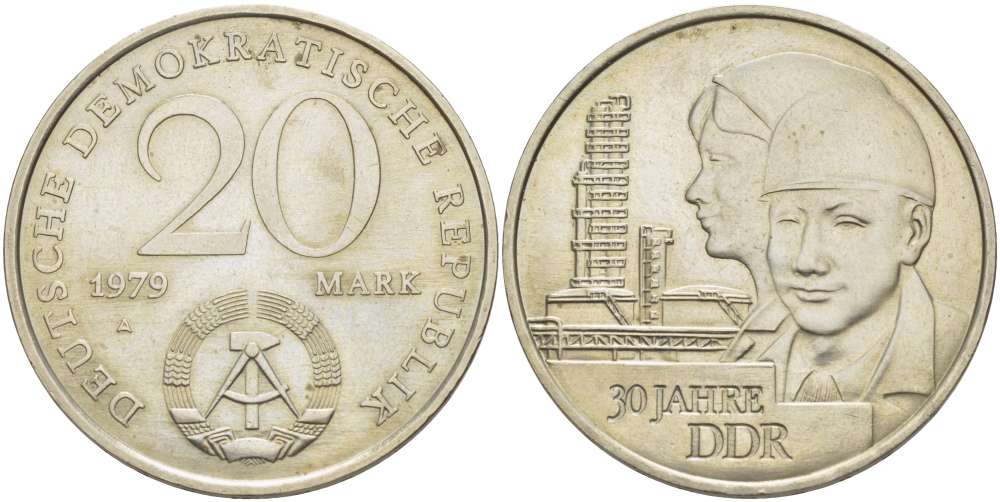 ГДР 20 марок 1979 A, 30 лет образования ГДР J. 1573, KM 75 медь никель цинк 4521-523