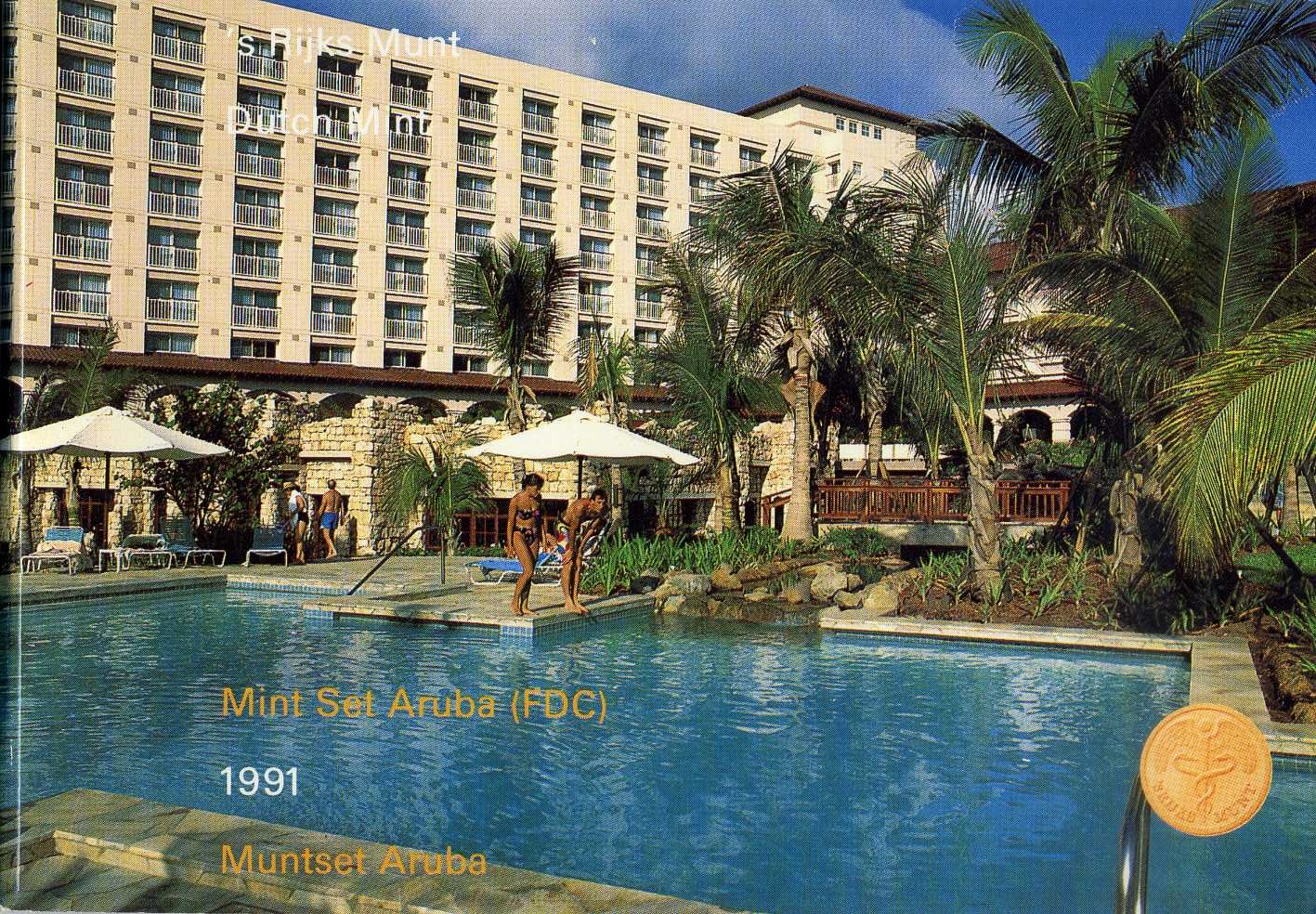 Аруба официальный набор из 6 монет 1991 в оригинальном буклете, с жетоном монетного двора KM MS6 UNC 2-5-2-35