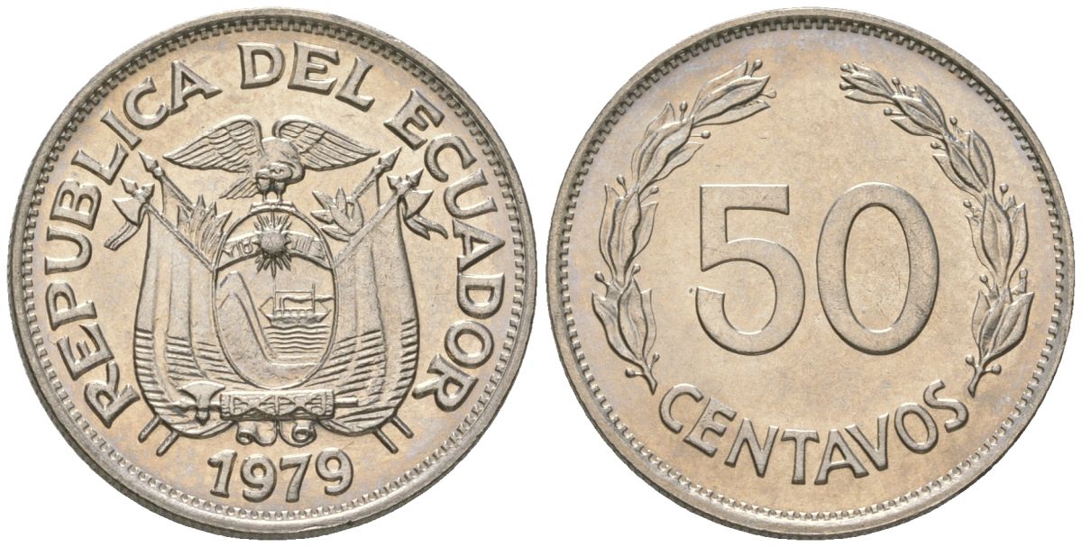 Эквадор 50 сентаво 1979 KM 81 сталь плакированная никелем aUNC 4448-1057