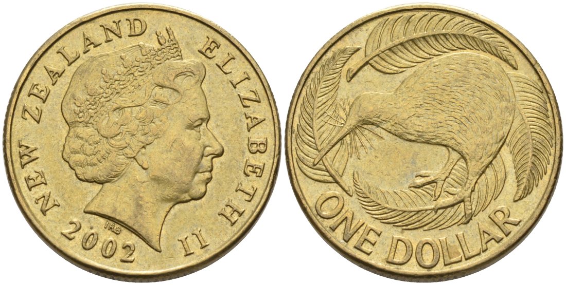 Новая Зеландия 1 доллар 2002 Елизавета II (1952-2022), птица киви  KM 120 алюминиевая бронза 34-443
